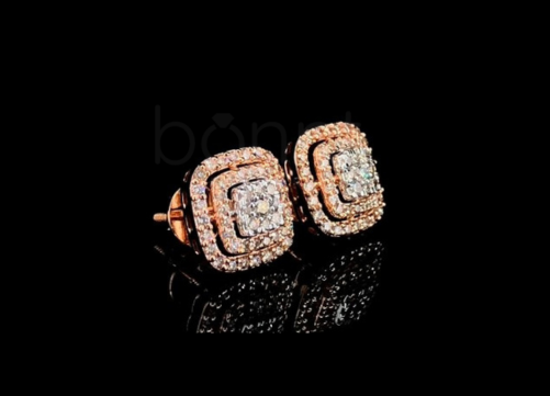 Radiant Halo Moissanite Diamond Stud Earrings – D Color VVS | Classic Cushion Elegance