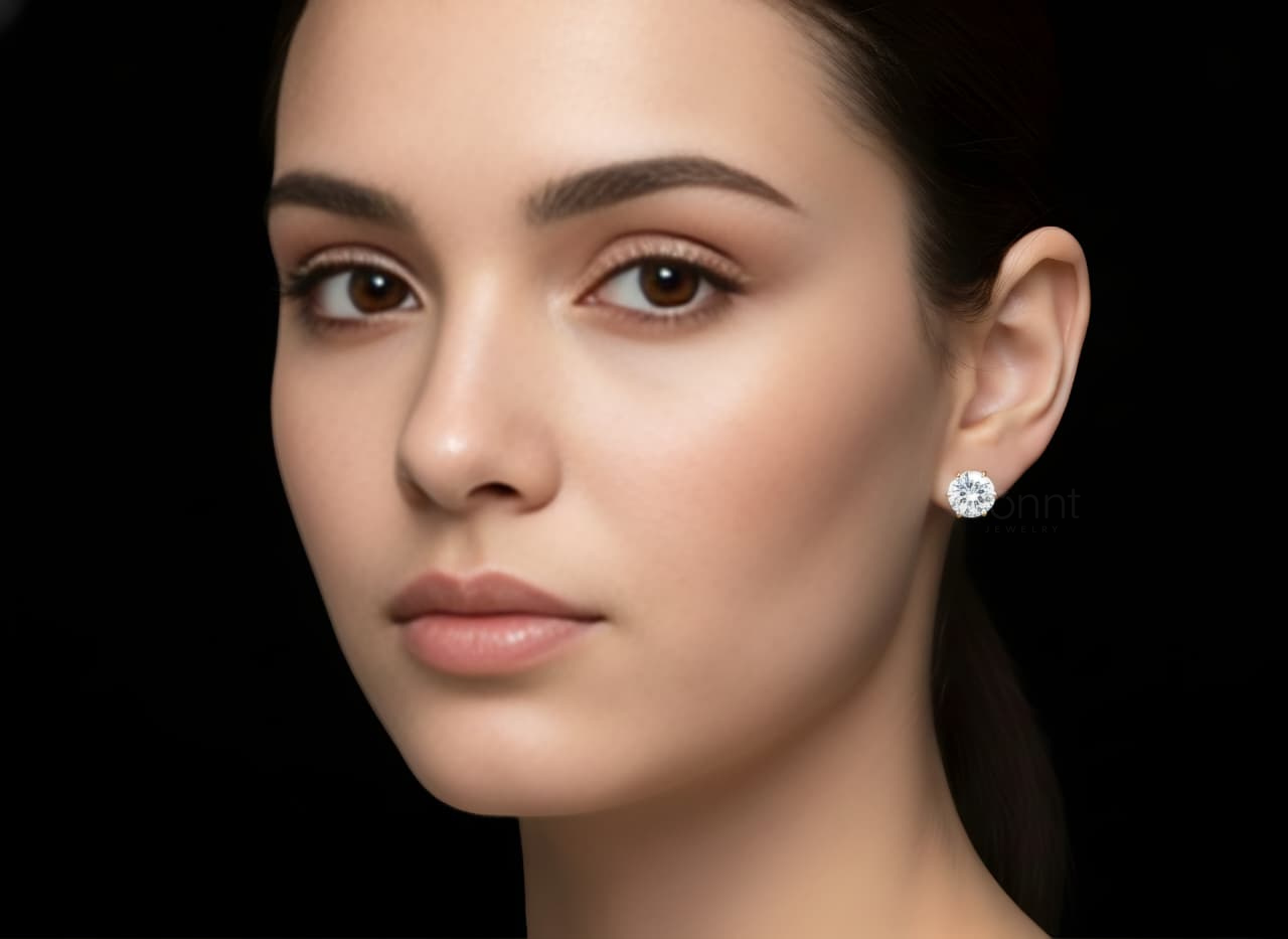 Minimalist Luxury Round Brilliant Solitaire Diamond Stud Earrings – Lab Grown EF VVS/VS