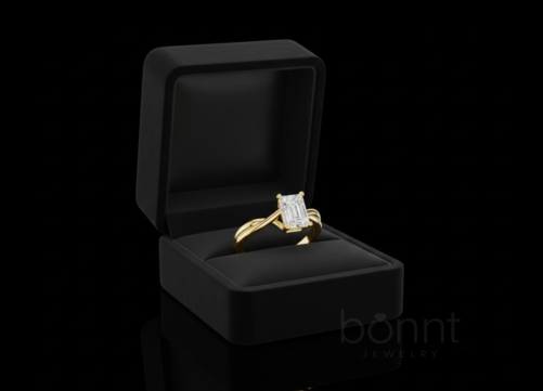 Emerald-Cut Moissanite Solitaire Engagement Ring – Gold & Silver| Bonnt