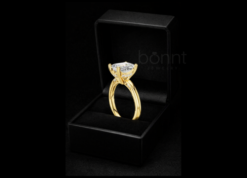 Emerald-Cut Moissanite Solitaire Engagement Ring – D Color, VVS Clarity