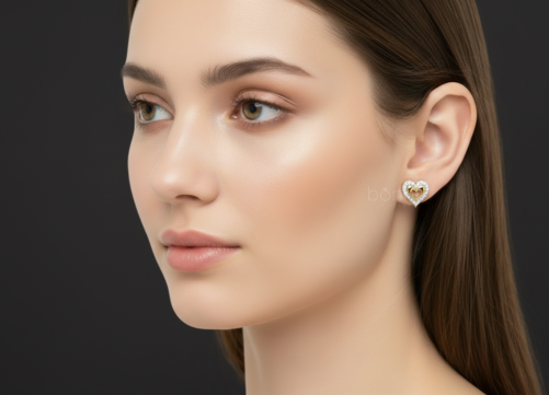 Double Heart Lab-Grown Diamond Stud Earrings in Gold or Silver | Valentine’s Fine Jewelry
