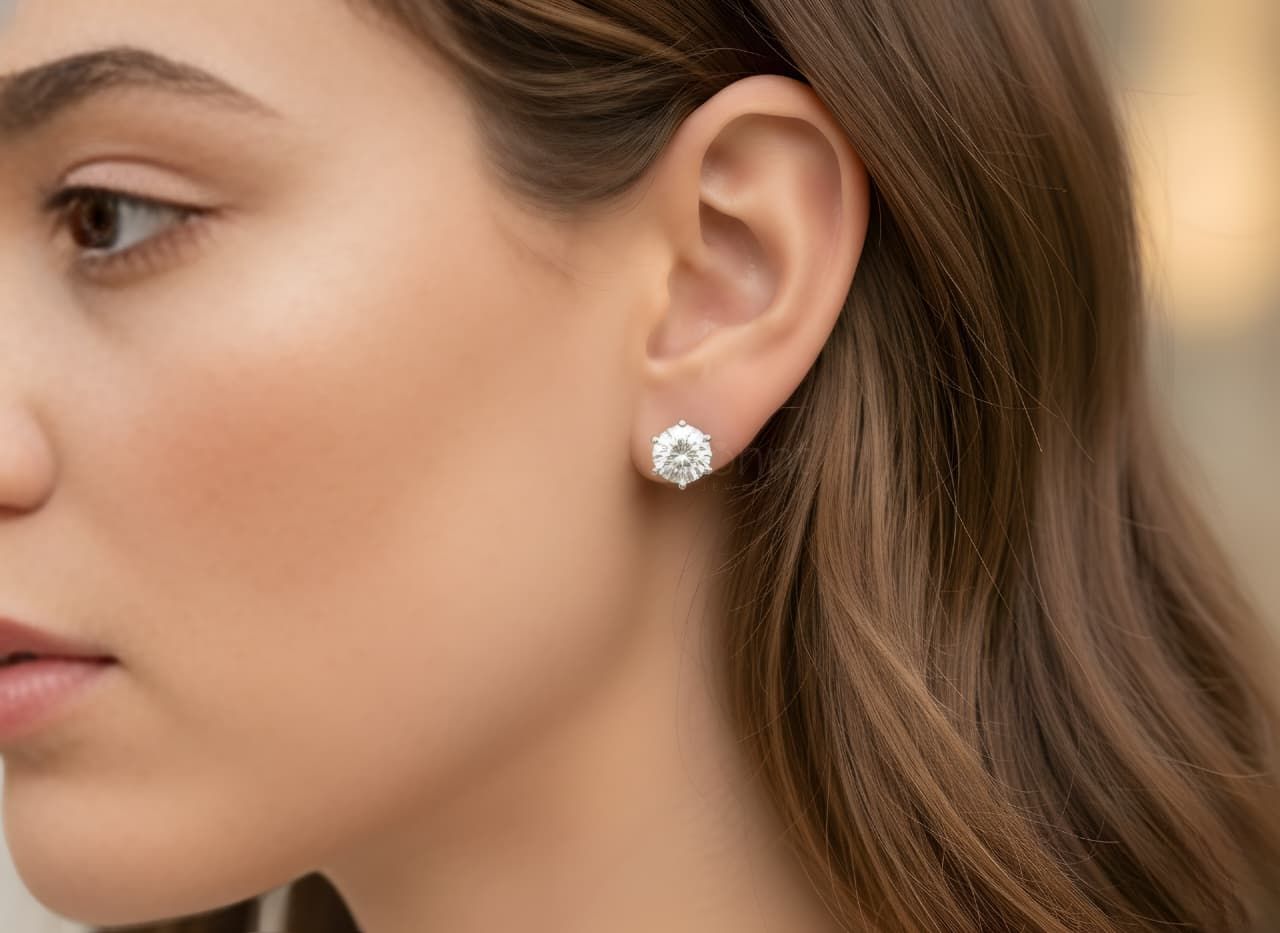 The Brilliant Classic: Six-Prong Solitaire Round Moissanite Diamond Stud Earrings