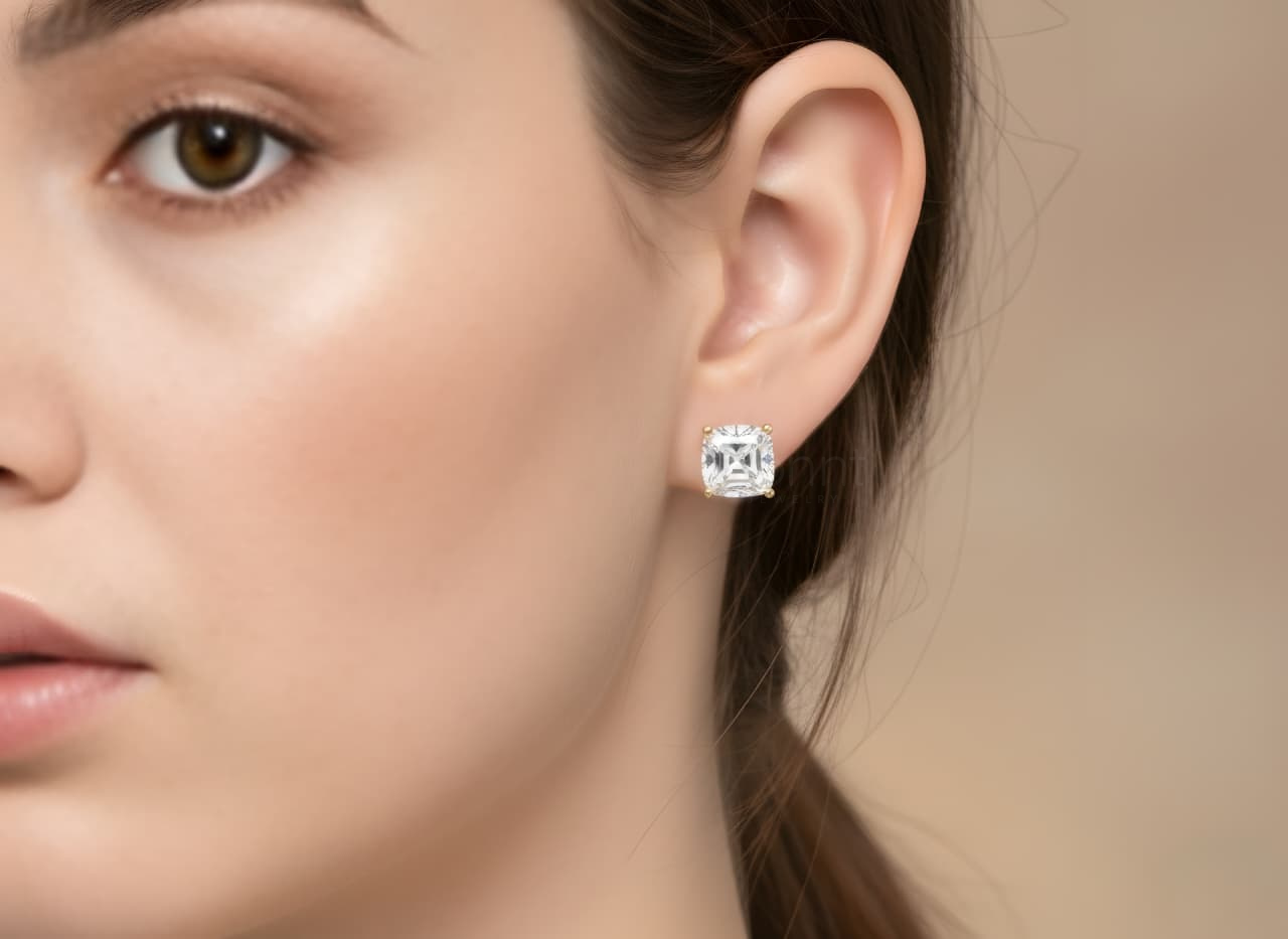 Luxury Solitaire Cushion Cut Diamond Stud Earrings – Lab Grown EF VVS/VS