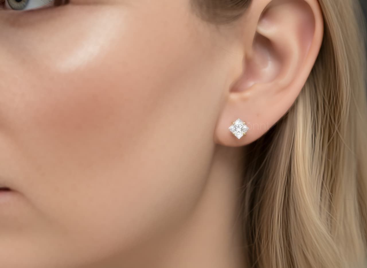 Classic Princess Cut Solitaire Diamond Stud Earrings – Lab Grown EF VVS/VS