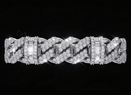 Pave & Baguette Diamond Cuban Bracelet – Lab-Grown Diamonds (EF Color, VVS/VS Clarity)