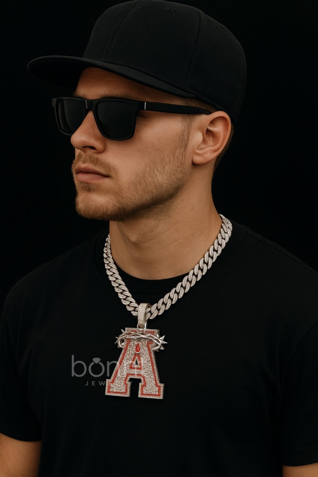 Iced Letter “A” Crowned Pendant in EF Lab-Grown Diamonds