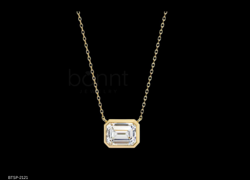 Refined Promise Emerald-Cut Lab Grown Diamond Pendant in Modern Metal Bezel Setting for Refined Timeless Sophisticated Style