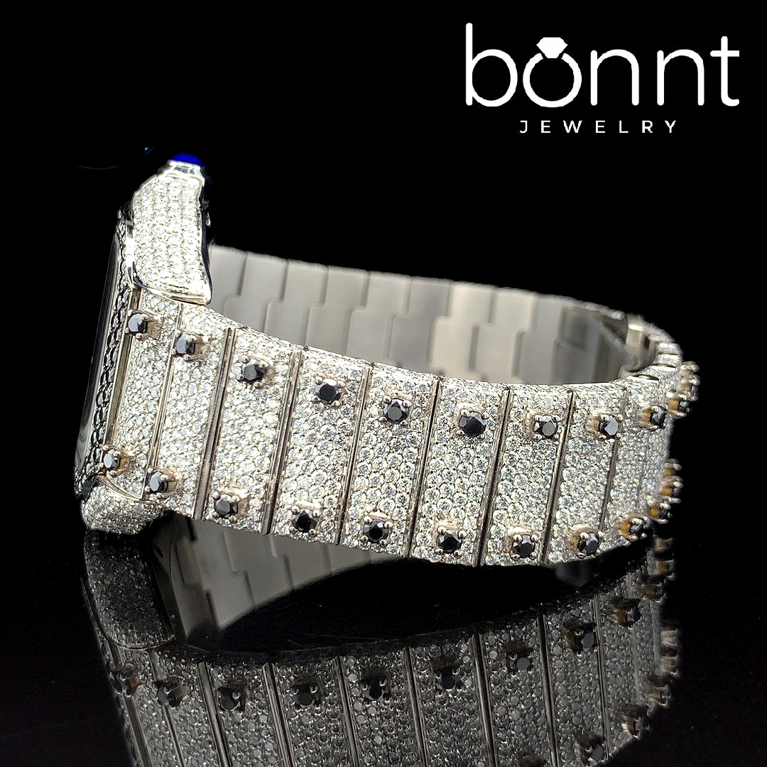 Luxury Automatic Watch – Arabic Dial, Full Iced Out with White & Black Moissanite Diamonds