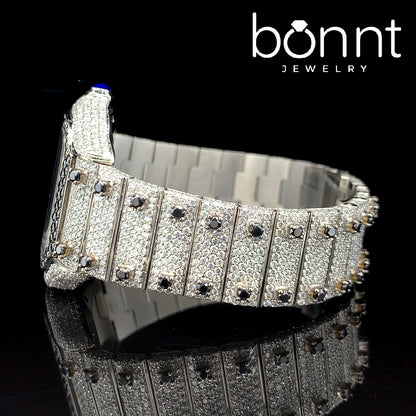 Luxury Automatic Watch – Arabic Dial, Full Iced Out with White & Black Moissanite Diamonds