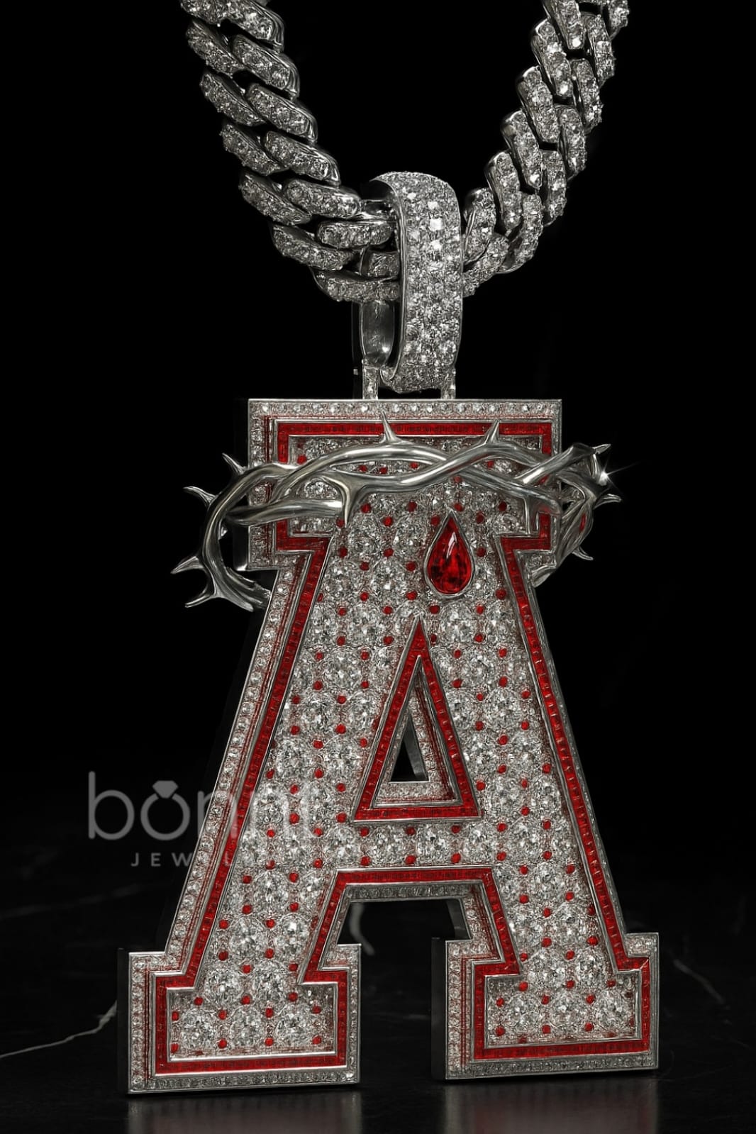 Iced Letter “A” Crowned Pendant in EF Lab-Grown Diamonds