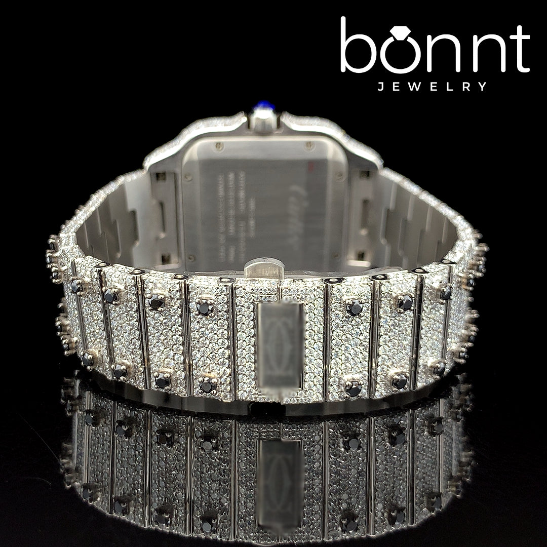 Luxury Automatic Watch – Arabic Dial, Full Iced Out with White & Black Moissanite Diamonds