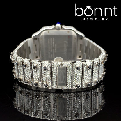 Luxury Automatic Watch – Arabic Dial, Full Iced Out with White & Black Moissanite Diamonds