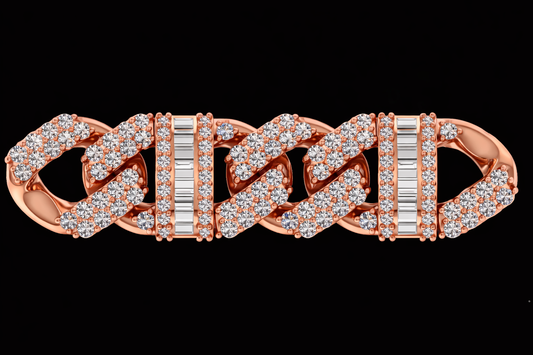 Pave & Baguette Diamond Cuban Bracelet – Lab-Grown Diamonds (EF Color, VVS/VS Clarity)