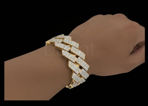 Geometric Pave Diamond Cuban Link Bracelet (Gold Tone)