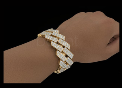 Geometric Pave Diamond Cuban Link Bracelet (Gold Tone)