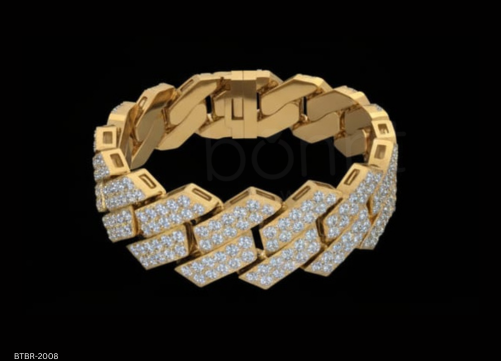 Geometric Pave Diamond Cuban Link Bracelet (Gold Tone)