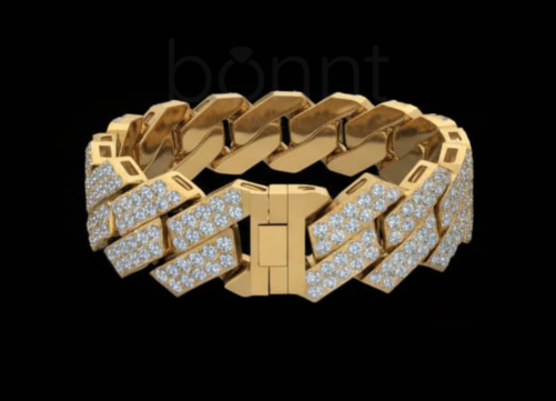 Geometric Pave Diamond Cuban Link Bracelet (Gold Tone)