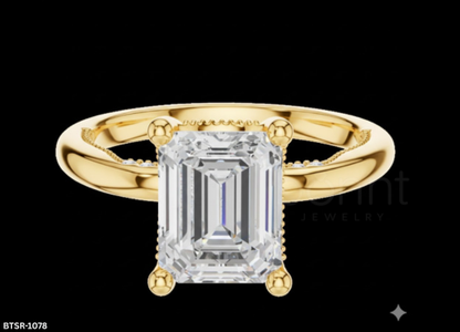 Emerald-Cut Moissanite Solitaire Engagement Ring – D Color, VVS Clarity