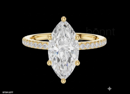Marquise-Cut Moissanite Solitaire Ring with Diamond Accents – D Color, VVS Clarity