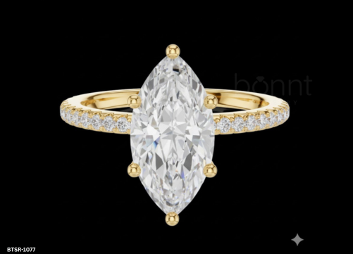 Marquise-Cut Lab-Grown Diamond Solitaire Ring with Pavé Band – EF Color, VVS/VS Clarity