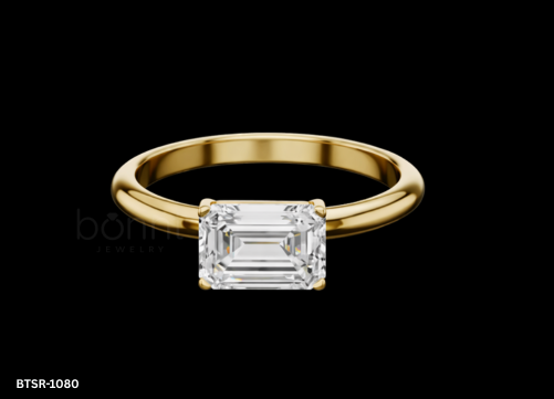 Emerald-Cut Moissanite Solitaire Engagement Ring – D Color, VVS Clarity