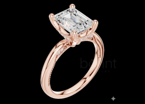 Emerald-Cut Moissanite Solitaire Engagement Ring – D Color, VVS Clarity