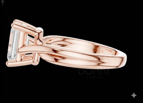 Emerald-Cut Moissanite Solitaire Engagement Ring – Gold & Silver| Bonnt