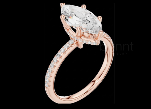 Marquise-Cut Moissanite Solitaire Ring with Diamond Accents – D Color, VVS Clarity