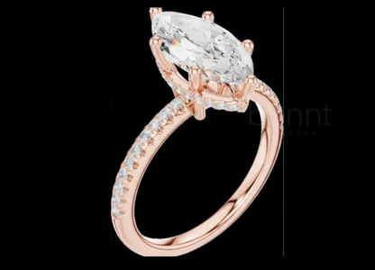 Marquise-Cut Moissanite Solitaire Ring with Diamond Accents – D Color, VVS Clarity