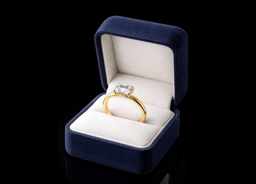 Emerald-Cut Moissanite Solitaire Engagement Ring – D Color, VVS Clarity