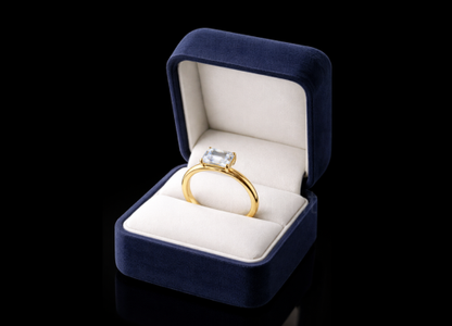 Emerald-Cut Moissanite Solitaire Engagement Ring – D Color, VVS Clarity