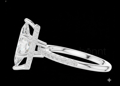 Marquise-Cut Moissanite Solitaire Ring with Diamond Accents – D Color, VVS Clarity