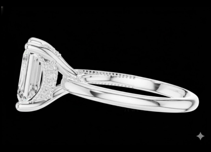Emerald-Cut Moissanite Solitaire Engagement Ring – D Color, VVS Clarity