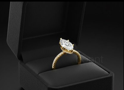 Marquise-Cut Moissanite Solitaire Ring with Diamond Accents – D Color, VVS Clarity