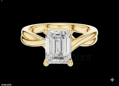 Emerald-Cut Moissanite Solitaire Engagement Ring – Gold & Silver| Bonnt