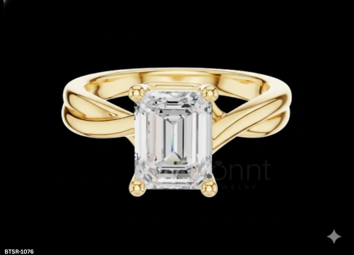 Emerald-Cut Lab Grown Solitaire Engagement Ring – Gold & Silver| Bonnt