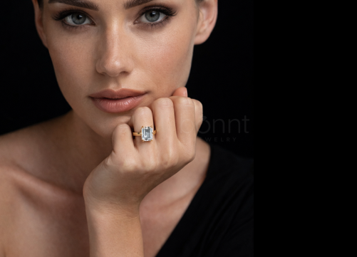 Emerald-Cut Moissanite Solitaire Engagement Ring – D Color, VVS Clarity