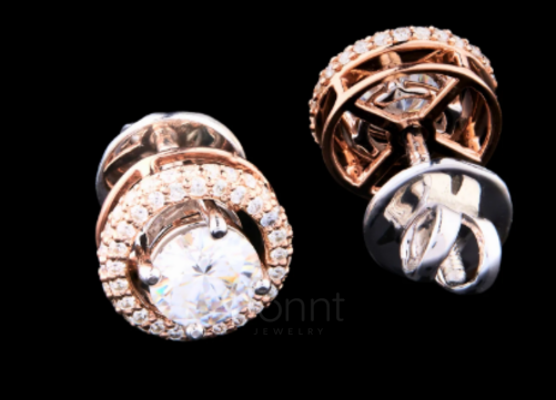Halo Solitaire Moissanite Stud Earrings