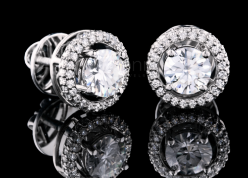 Halo Solitaire Moissanite Stud Earrings