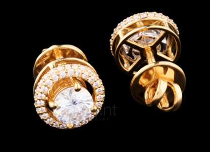 Halo Solitaire Moissanite Stud Earrings