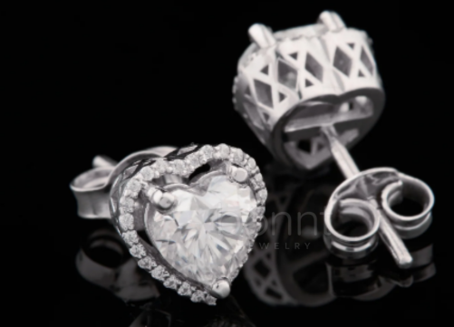 Heart Halo Moissanite Stud Earrings