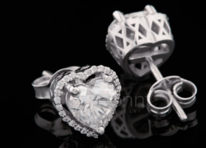 Heart Halo Moissanite Stud Earrings