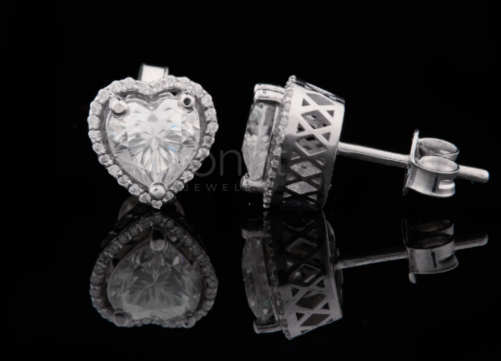 Heart Halo Moissanite Stud Earrings