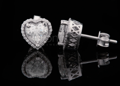 Heart Halo Moissanite Stud Earrings