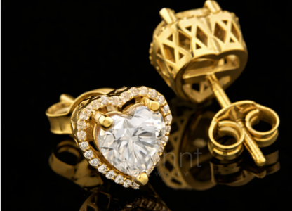 Heart Halo Moissanite Stud Earrings