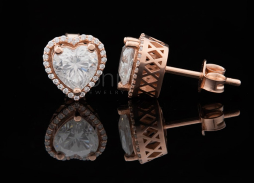 Heart Halo Moissanite Stud Earrings