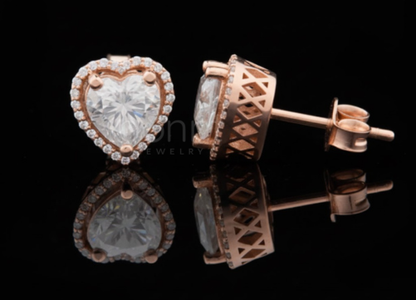 Heart Halo Moissanite Stud Earrings