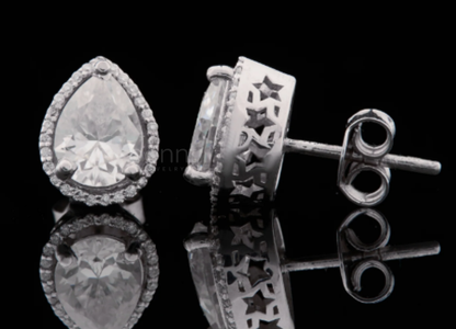 Pear Halo Moissanite Stud Earrings