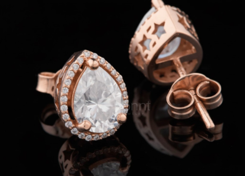 Pear Halo Moissanite Stud Earrings