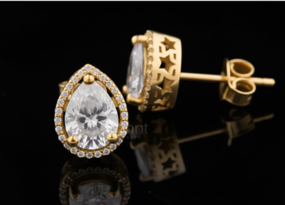 Pear Halo Moissanite Stud Earrings